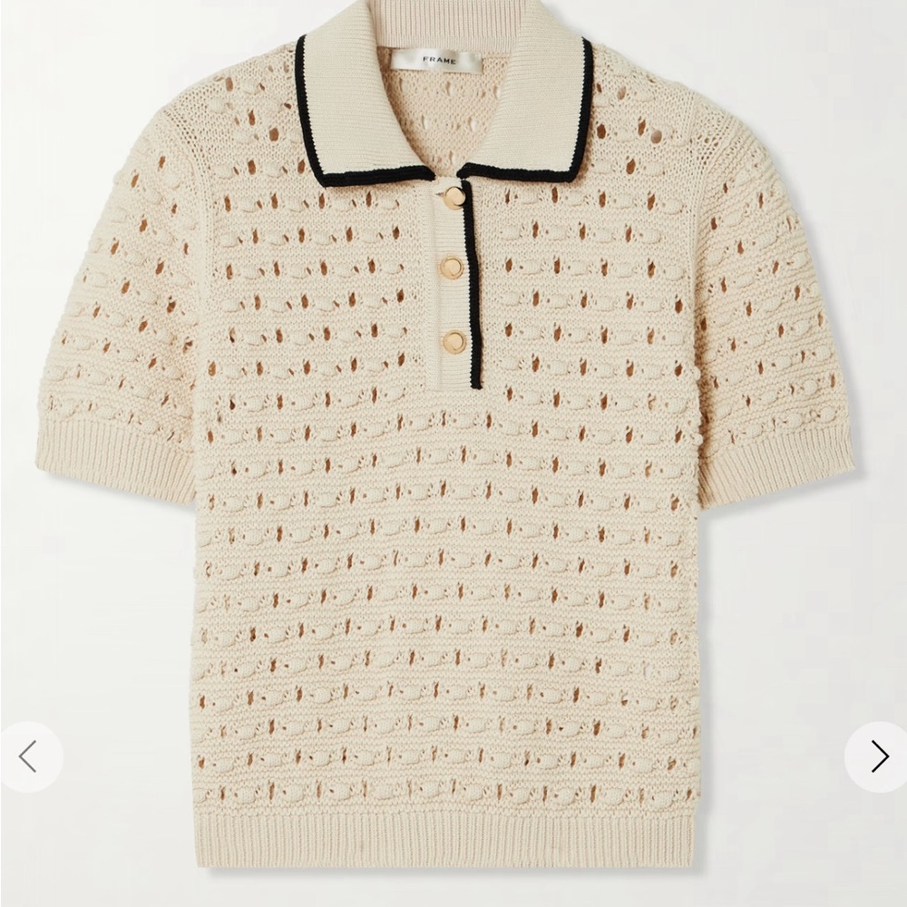Frame Denim Ivory Knit Polo Top